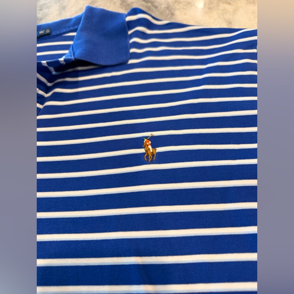 Ralph Lauren Blue and White Striped Polo Shirt Sz. 3XL